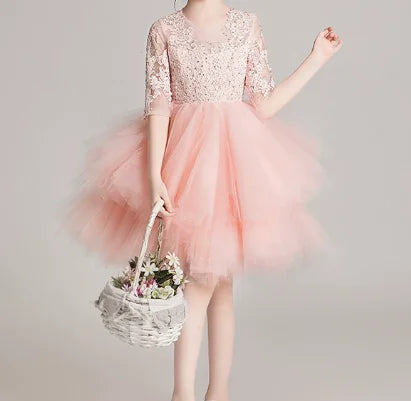 Girls' Costume Party Christmas Long Dresses for Formal Wedding Elegant Ball Gown Children Pink Dress Clothes