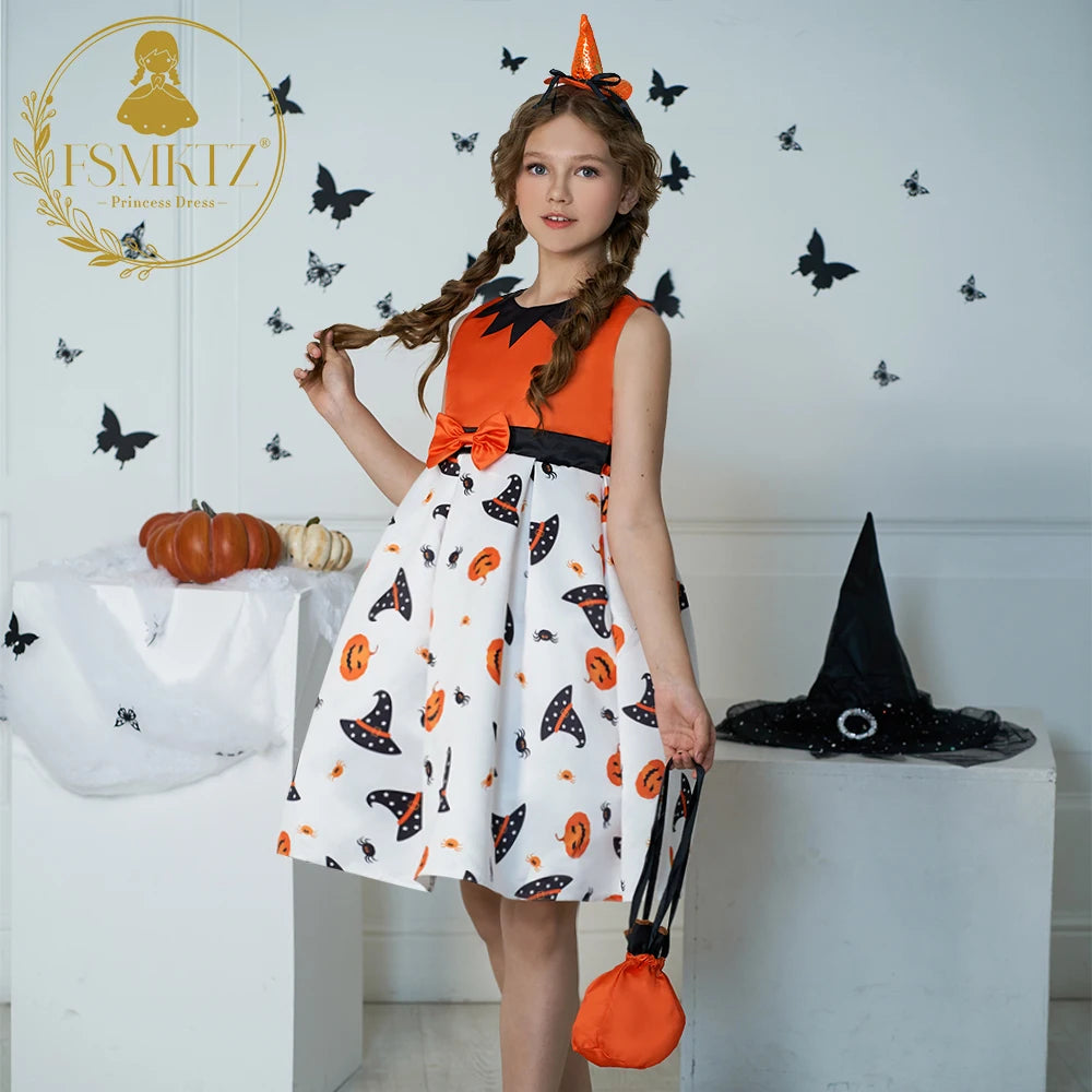 Halloween Girl Cosplay Dress for Kids Satin Evening Gown with Free Bag for Spring Season