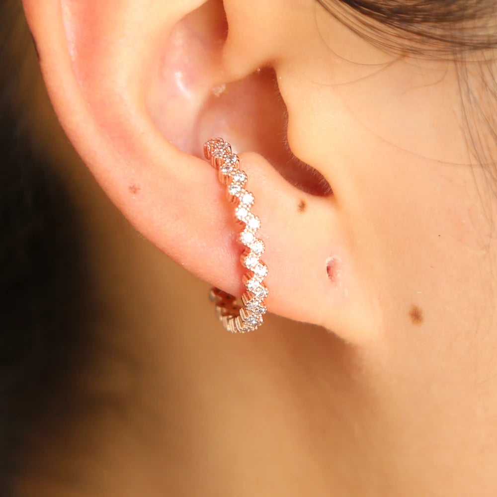Rose Gold Plated Asymmetric Small Stud Earrings for Women Trendy Micro Pave CZ Different Fashion Micro Pave CZ Asymmetric Small