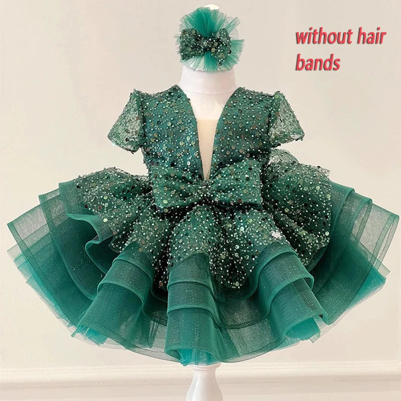 Sequined Ball Gown Princess Girls Party Tutu Dresses Baby Kids Flower Girl Wedding Christmas Party Vestidos Children Clothing