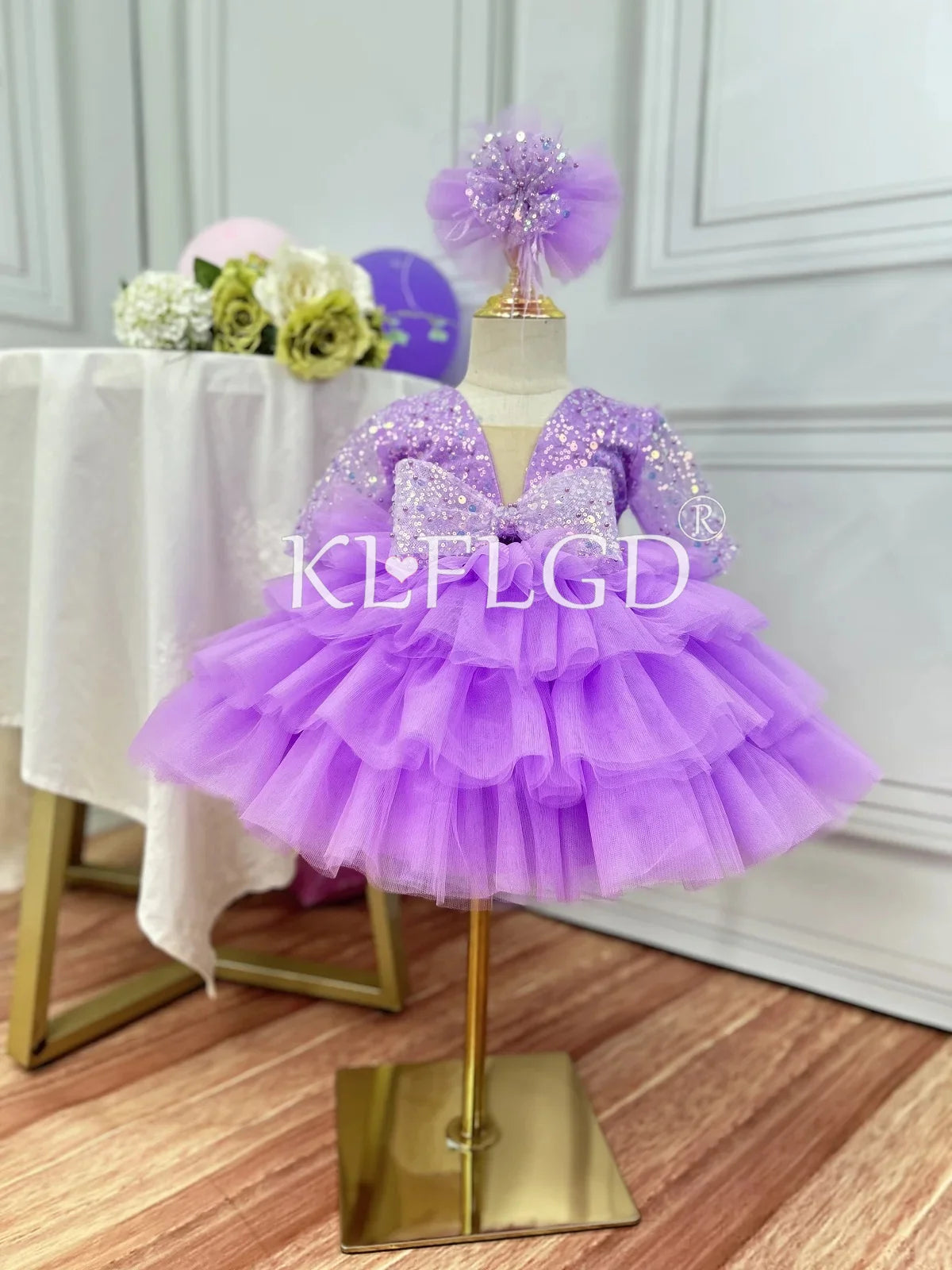 Light luxury girl dragging high -end wine party evening dress flower girl wedding lace puff cake skirt special occasion girl dre