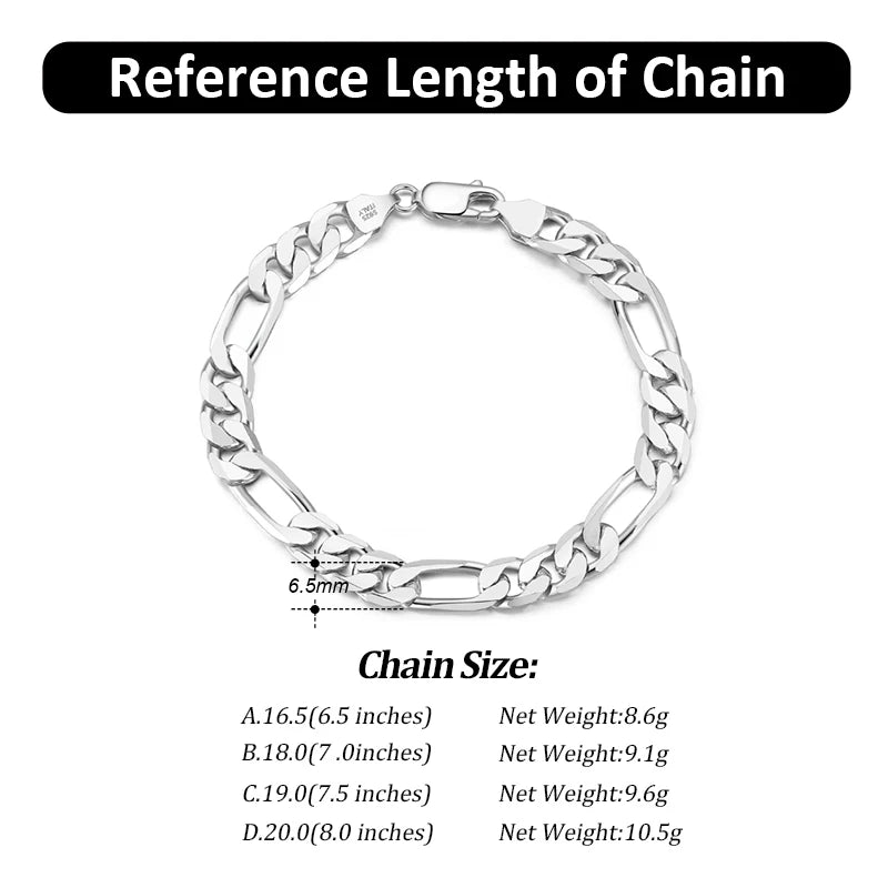 RINNTIN SB108 Italian 925 Sterling Silver Bracelets Hip Hop Jewelry Chunky Diamond-Cut Figaro Link Chain Bracelet Men Women