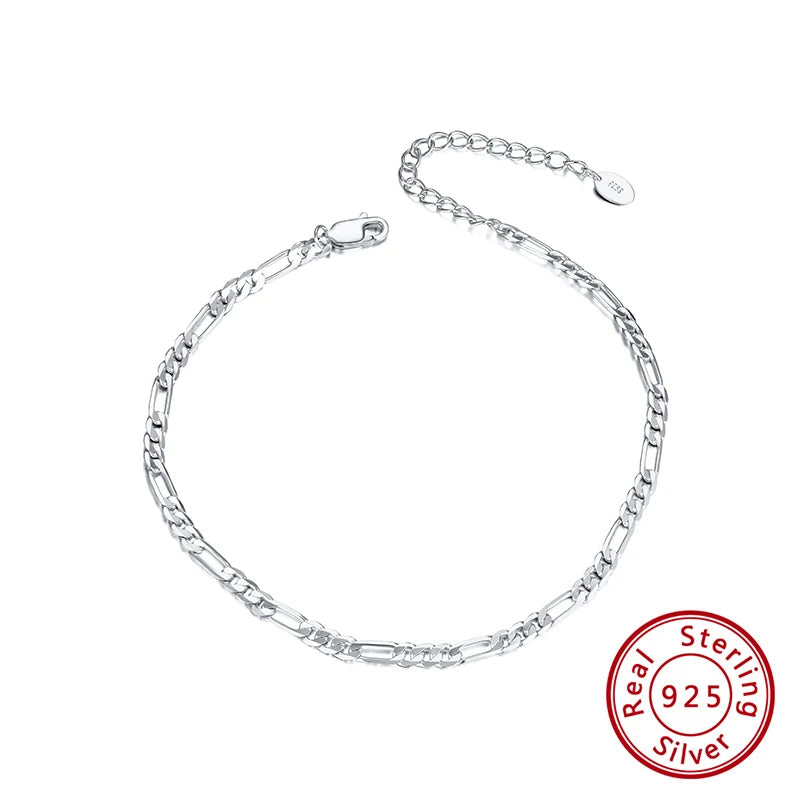 RINNTIN SB108 Italian 925 Sterling Silver Bracelets Hip Hop Jewelry Chunky Diamond-Cut Figaro Link Chain Bracelet Men Women