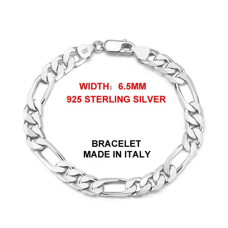 RINNTIN SB108 Italian 925 Sterling Silver Bracelets Hip Hop Jewelry Chunky Diamond-Cut Figaro Link Chain Bracelet Men Women