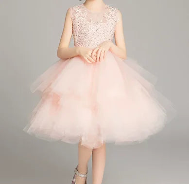 Girls' Costume Party Christmas Long Dresses for Formal Wedding Elegant Ball Gown Children Pink Dress Clothes
