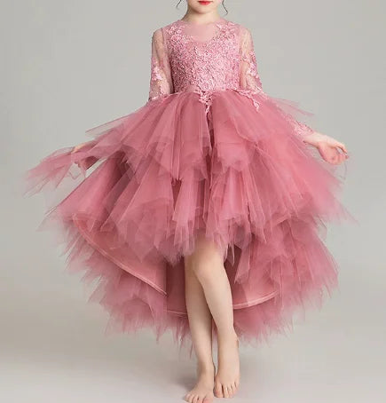 Girls' Costume Party Christmas Long Dresses for Formal Wedding Elegant Ball Gown Children Pink Dress Clothes