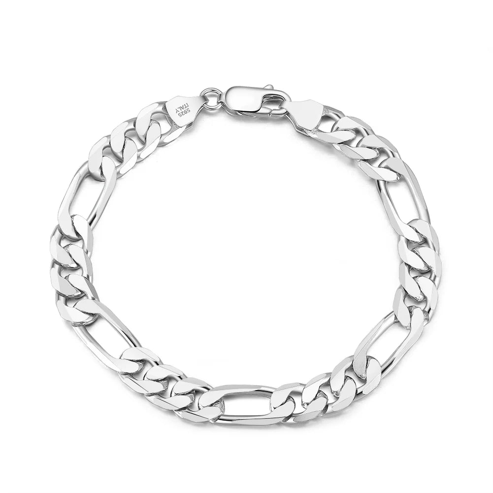 RINNTIN SB108 Italian 925 Sterling Silver Bracelets Hip Hop Jewelry Chunky Diamond-Cut Figaro Link Chain Bracelet Men Women