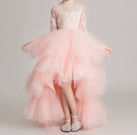 Girls' Costume Party Christmas Long Dresses for Formal Wedding Elegant Ball Gown Children Pink Dress Clothes