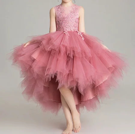 Girls' Costume Party Christmas Long Dresses for Formal Wedding Elegant Ball Gown Children Pink Dress Clothes