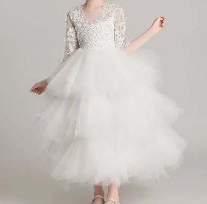 Girls' Costume Party Christmas Long Dresses for Formal Wedding Elegant Ball Gown Children Pink Dress Clothes
