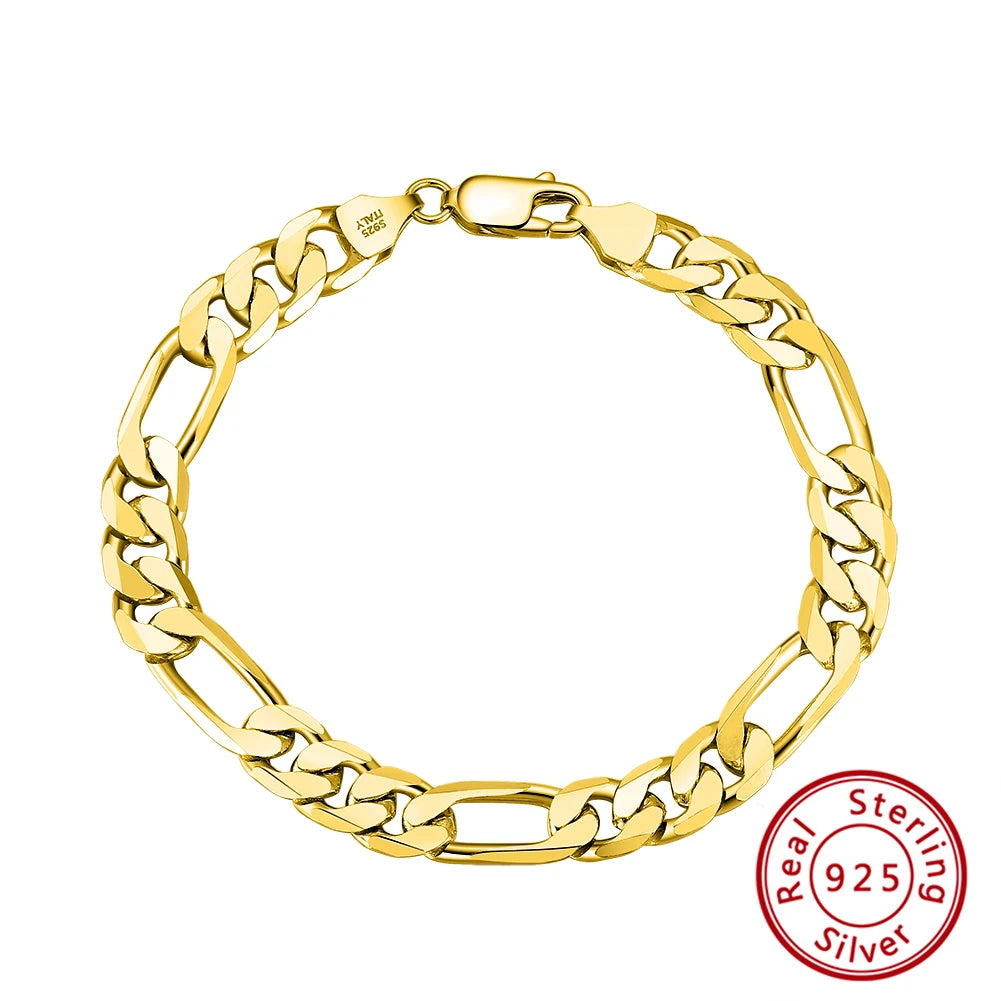 RINNTIN SB108 Italian 925 Sterling Silver Bracelets Hip Hop Jewelry Chunky Diamond-Cut Figaro Link Chain Bracelet Men Women