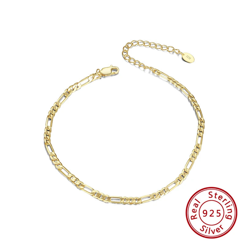 RINNTIN SB108 Italian 925 Sterling Silver Bracelets Hip Hop Jewelry Chunky Diamond-Cut Figaro Link Chain Bracelet Men Women