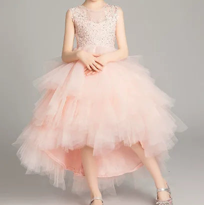 Girls' Costume Party Christmas Long Dresses for Formal Wedding Elegant Ball Gown Children Pink Dress Clothes