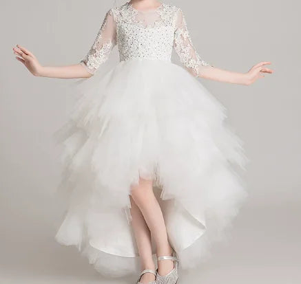Girls' Costume Party Christmas Long Dresses for Formal Wedding Elegant Ball Gown Children Pink Dress Clothes