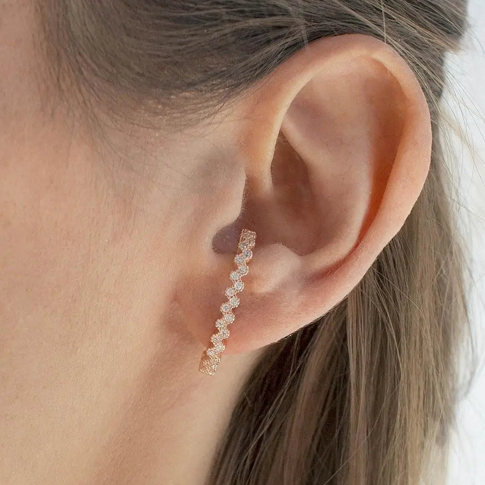 Rose Gold Plated Asymmetric Small Stud Earrings for Women Trendy Micro Pave CZ Different Fashion Micro Pave CZ Asymmetric Small
