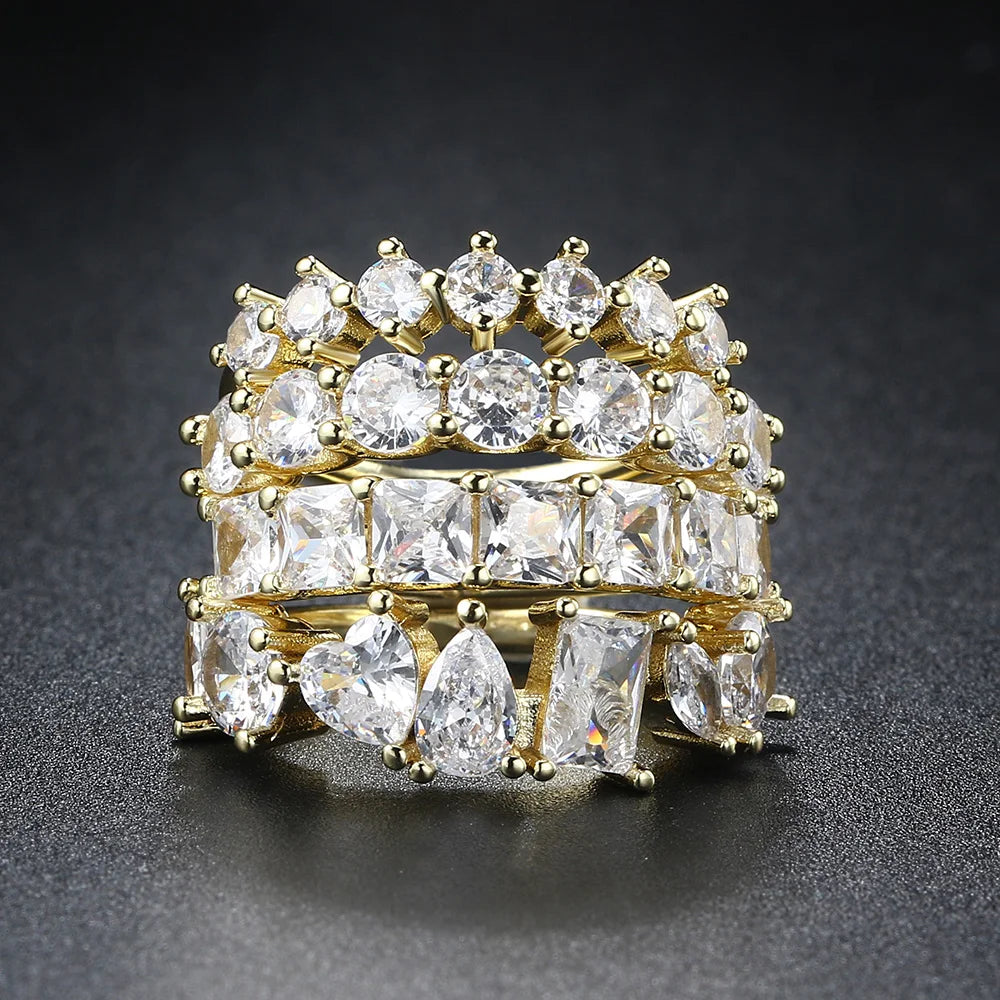 Simple Women's Ring Gold Color Geometry Cubic Zirconia Minimalist Stacking Rings Finger Accessories Female Jewelry Gifts