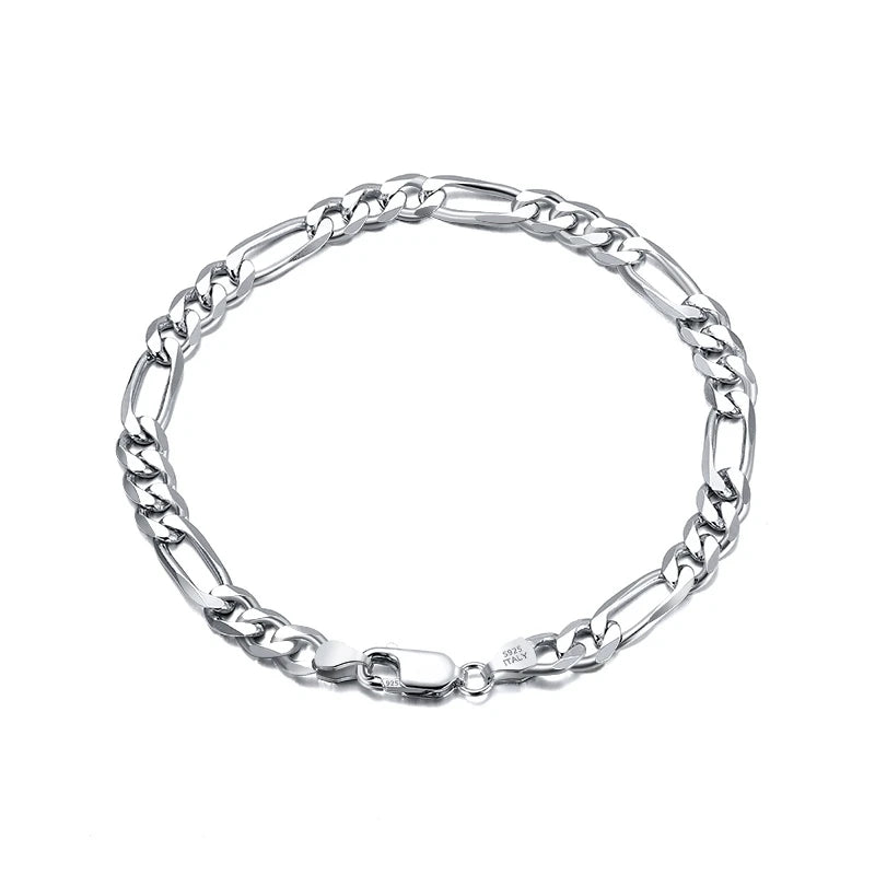 RINNTIN SB108 Italian 925 Sterling Silver Bracelets Hip Hop Jewelry Chunky Diamond-Cut Figaro Link Chain Bracelet Men Women