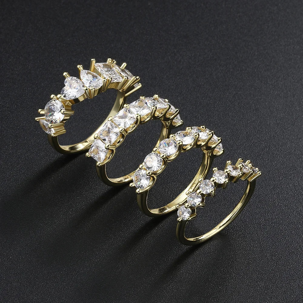 Simple Women's Ring Gold Color Geometry Cubic Zirconia Minimalist Stacking Rings Finger Accessories Female Jewelry Gifts