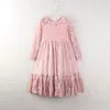 2024 Fashion A-Line Big Children Baby Night Ball Gown Bow Hollowed Out Lace Rose Long Sleeve Girls Dress for Kids 2-10
