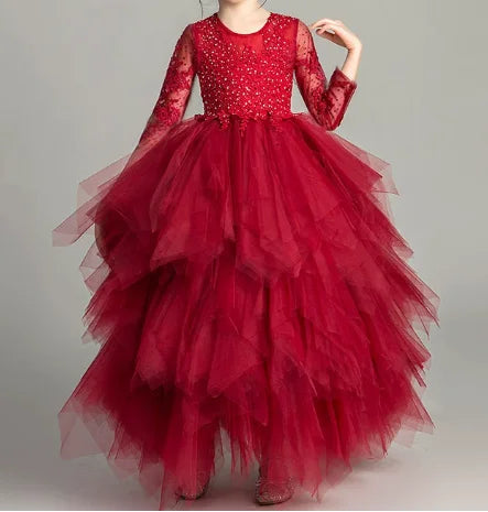 Girls' Costume Party Christmas Long Dresses for Formal Wedding Elegant Ball Gown Children Pink Dress Clothes
