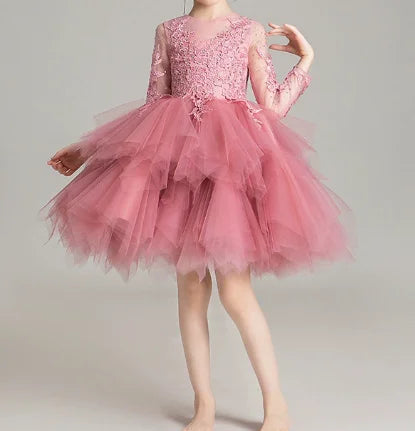 Girls' Costume Party Christmas Long Dresses for Formal Wedding Elegant Ball Gown Children Pink Dress Clothes