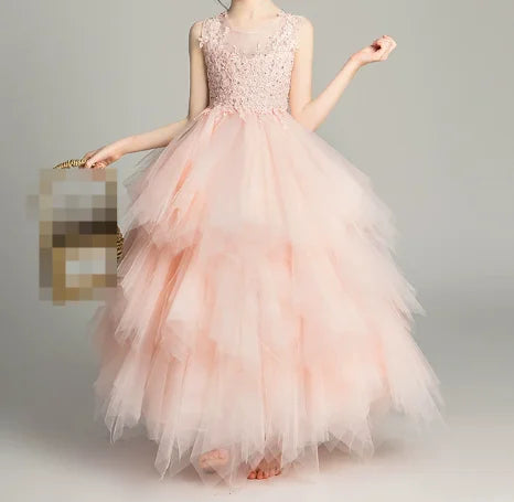 Girls' Costume Party Christmas Long Dresses for Formal Wedding Elegant Ball Gown Children Pink Dress Clothes
