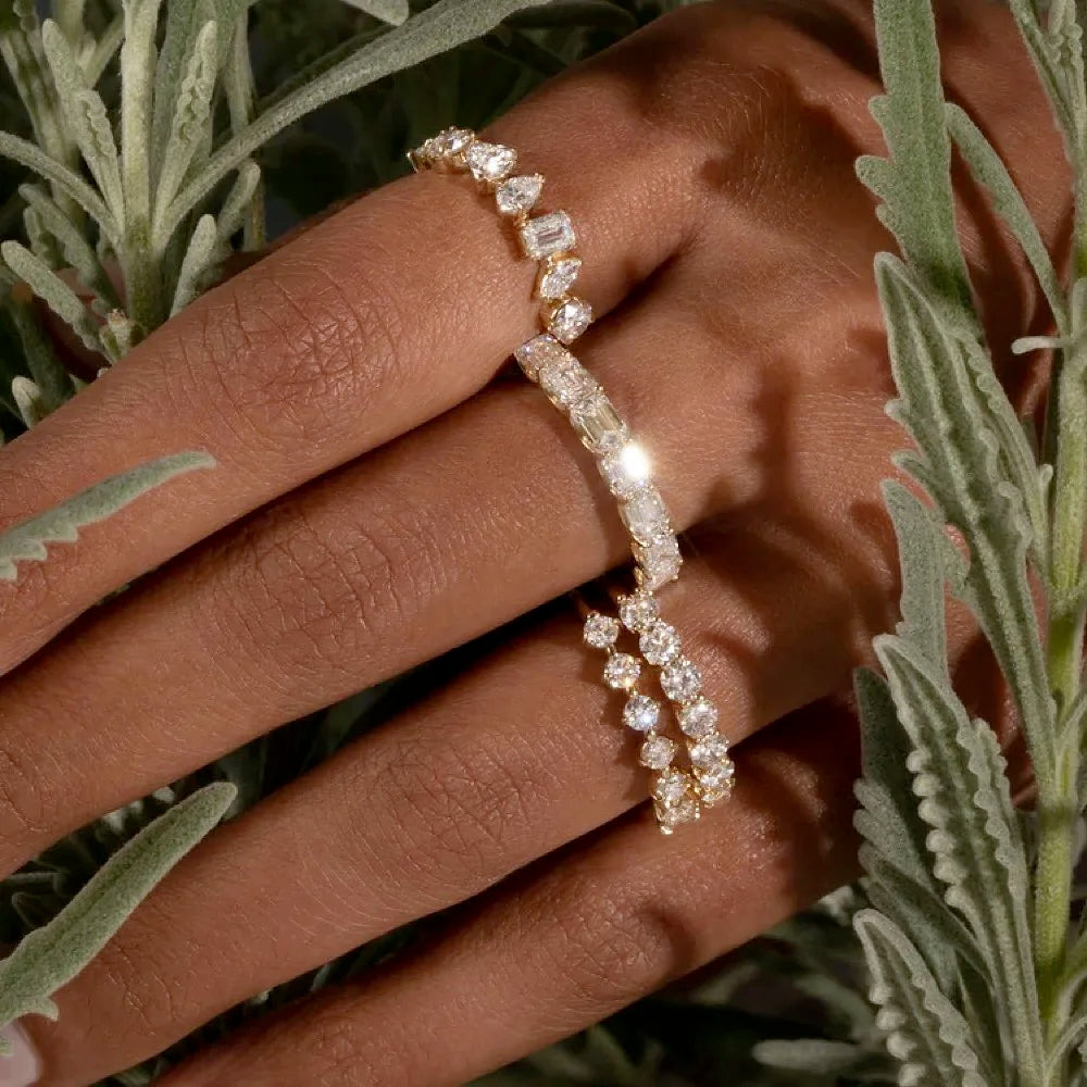 Simple Women's Ring Gold Color Geometry Cubic Zirconia Minimalist Stacking Rings Finger Accessories Female Jewelry Gifts