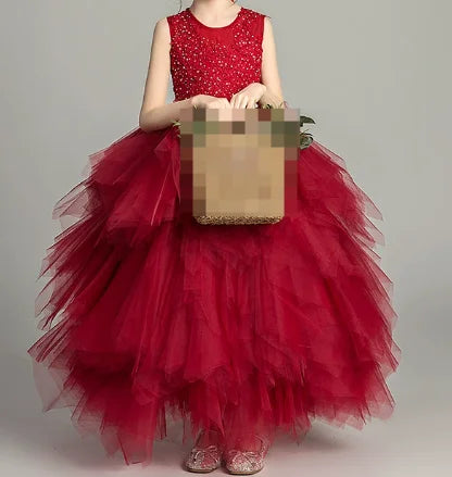 Girls' Costume Party Christmas Long Dresses for Formal Wedding Elegant Ball Gown Children Pink Dress Clothes