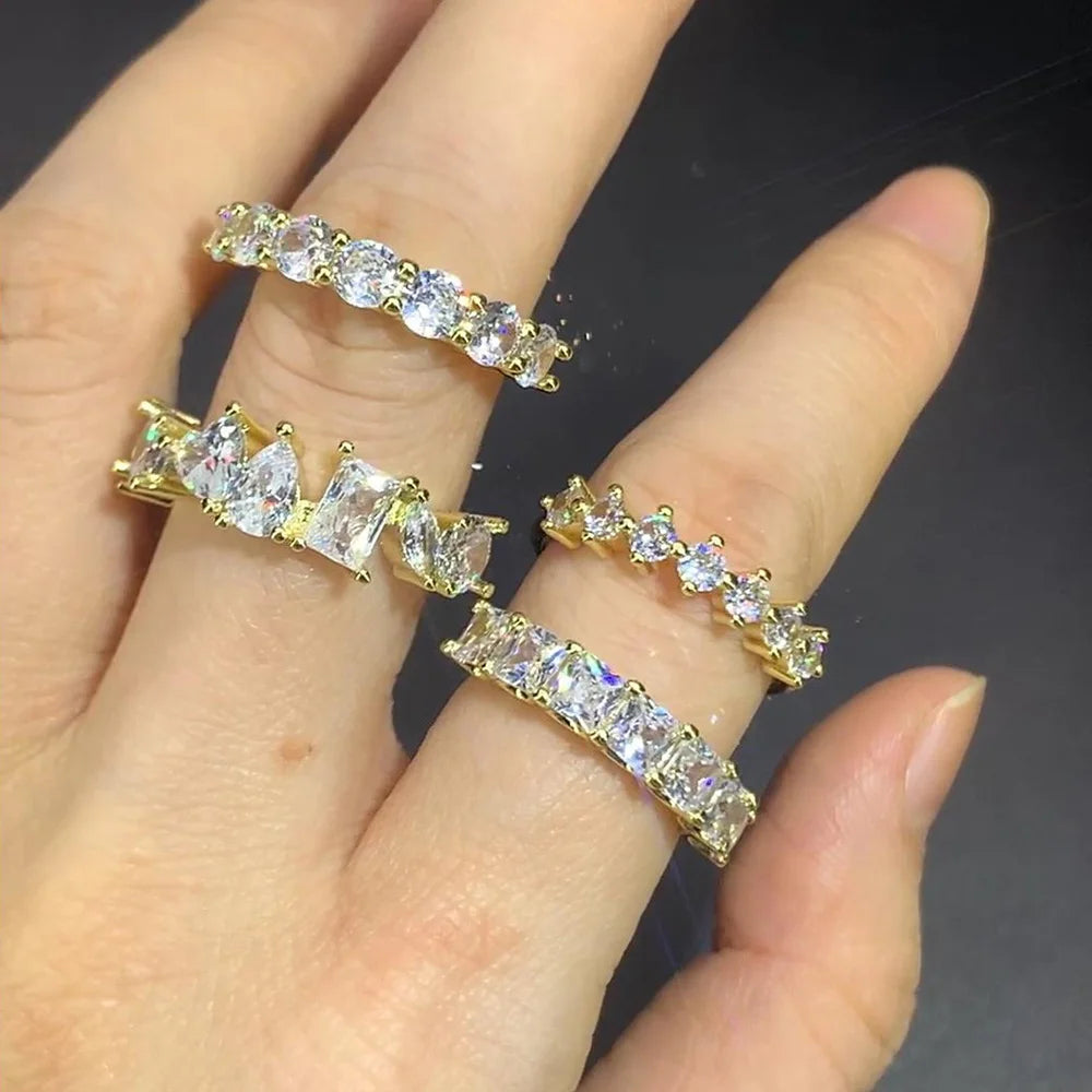 Simple Women's Ring Gold Color Geometry Cubic Zirconia Minimalist Stacking Rings Finger Accessories Female Jewelry Gifts