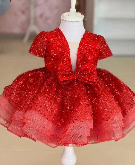 Sequined Ball Gown Princess Girls Party Tutu Dresses Baby Kids Flower Girl Wedding Christmas Party Vestidos Children Clothing