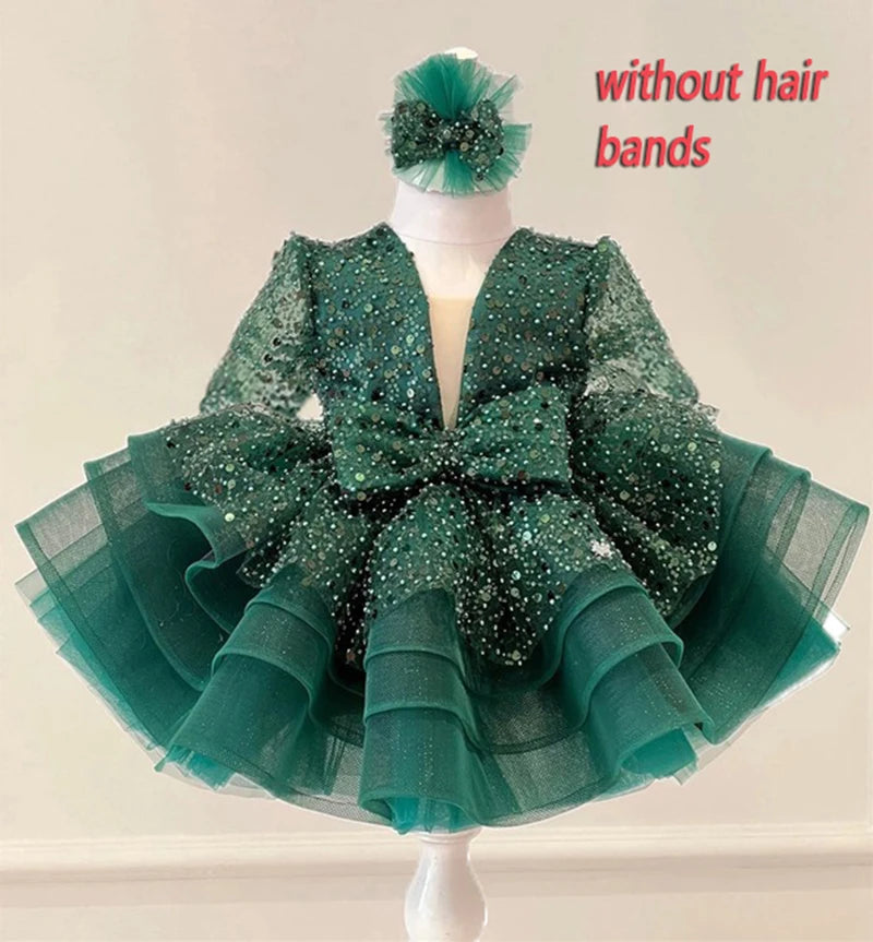 Princess Girls Sequined Ball Gown Party Tutu Dresses Baby Kids Flower Girl Wedding Birthday Party Vestidos Children Clothing