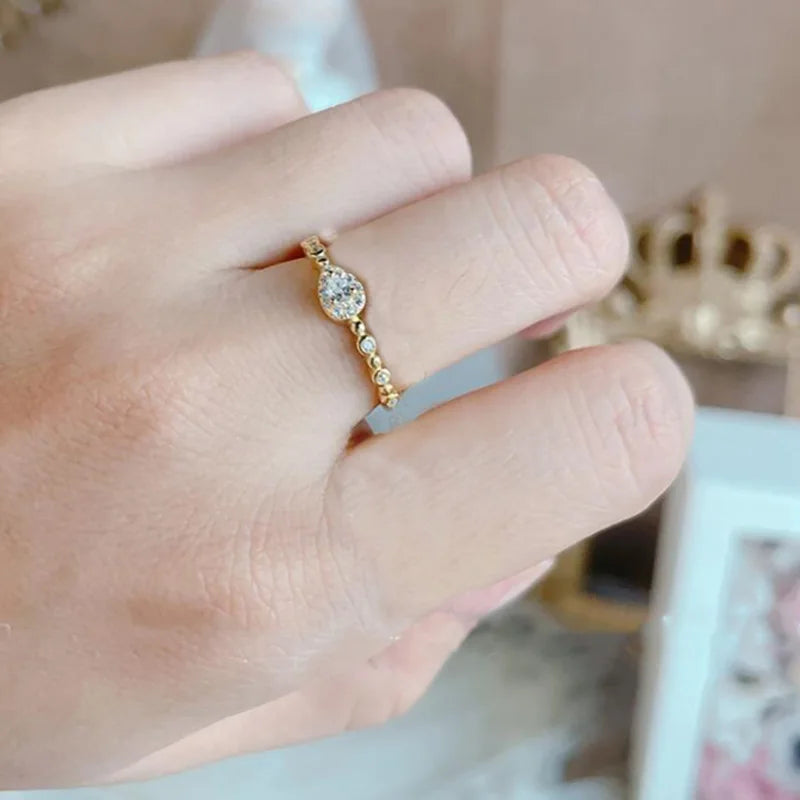 INS Style Gold Color Noble Trend Rings For Women Entry Lux Zircon Midi Finger Dainty Rings For Girl Anniversary Jewelry KAR229