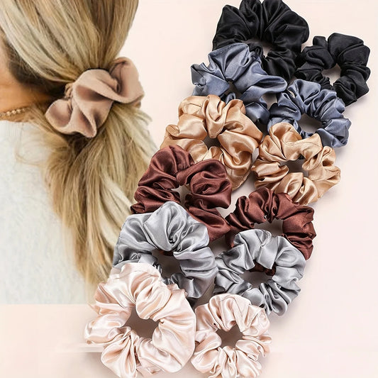 12pcs New Satin Fabric Sausage Loop Hair Rings Set Solid Colour Fabric Loop Hair Rope