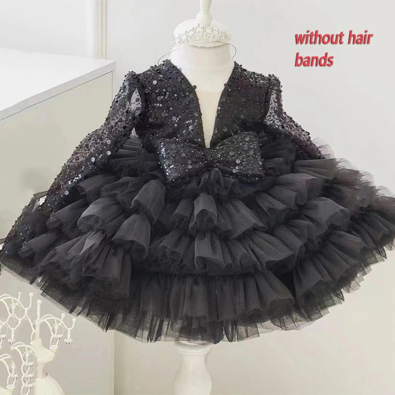 Princess Girls Sequined Ball Gown Party Tutu Dresses Baby Kids Flower Girl Wedding Birthday Party Vestidos Children Clothing