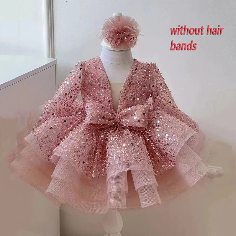 Princess Girls Sequined Ball Gown Party Tutu Dresses Baby Kids Flower Girl Wedding Birthday Party Vestidos Children Clothing