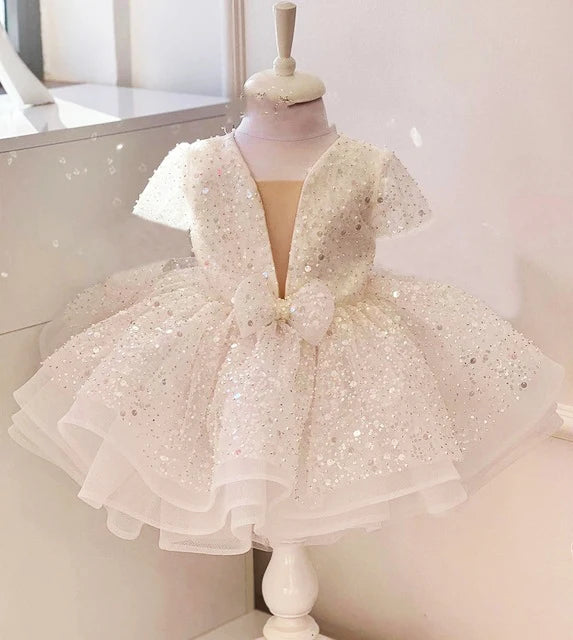 Sequined Ball Gown Princess Girls Party Tutu Dresses Baby Kids Flower Girl Wedding Christmas Party Vestidos Children Clothing