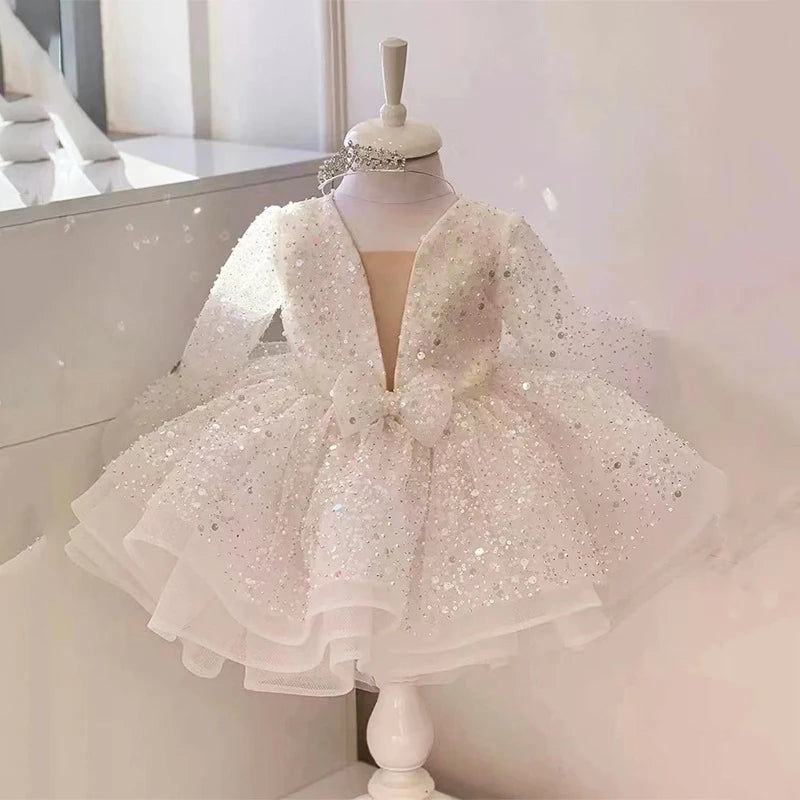Princess Girls Sequined Ball Gown Party Tutu Dresses Baby Kids Flower Girl Wedding Birthday Party Vestidos Children Clothing