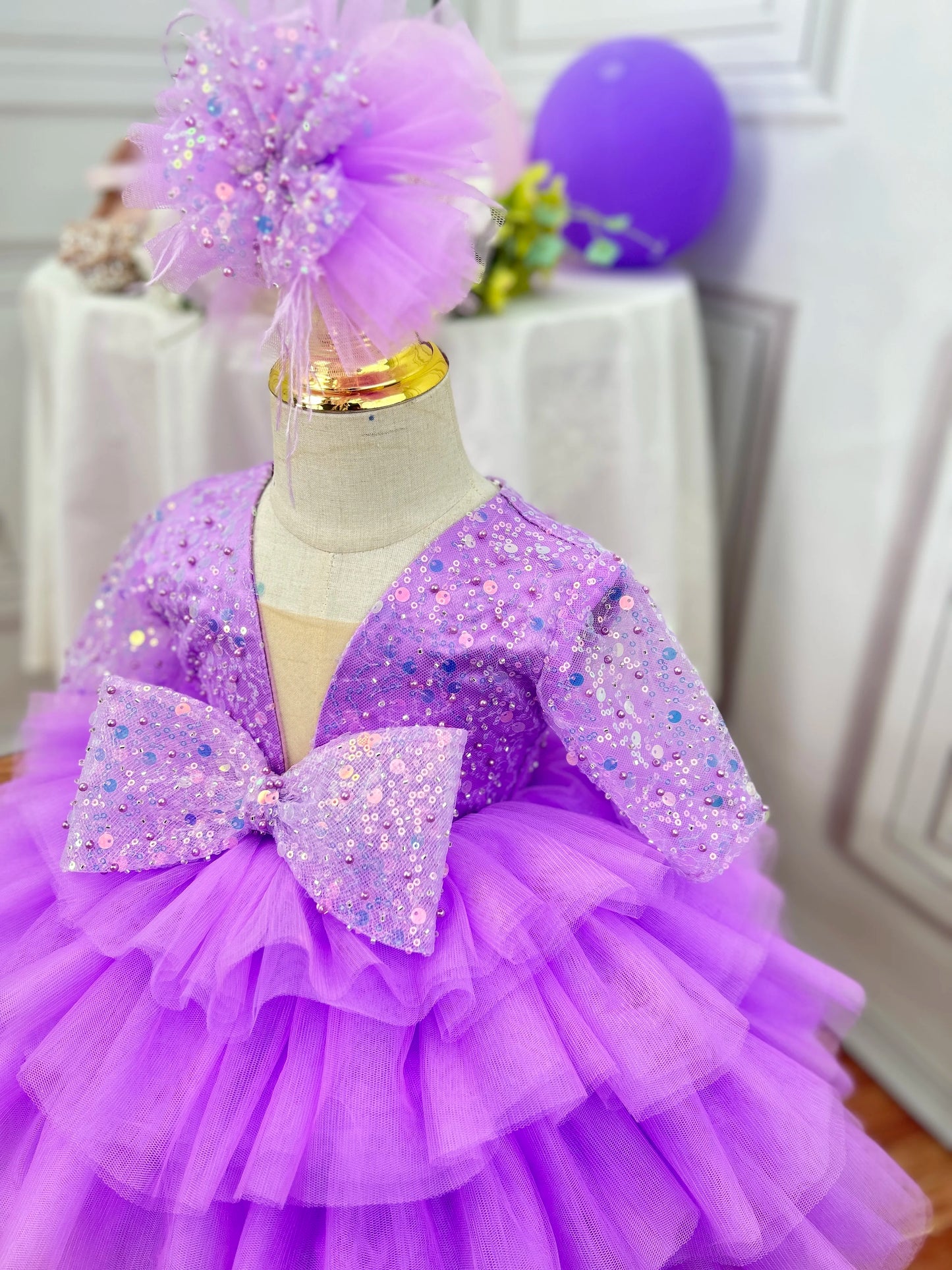 Light luxury girl dragging high -end wine party evening dress flower girl wedding lace puff cake skirt special occasion girl dre