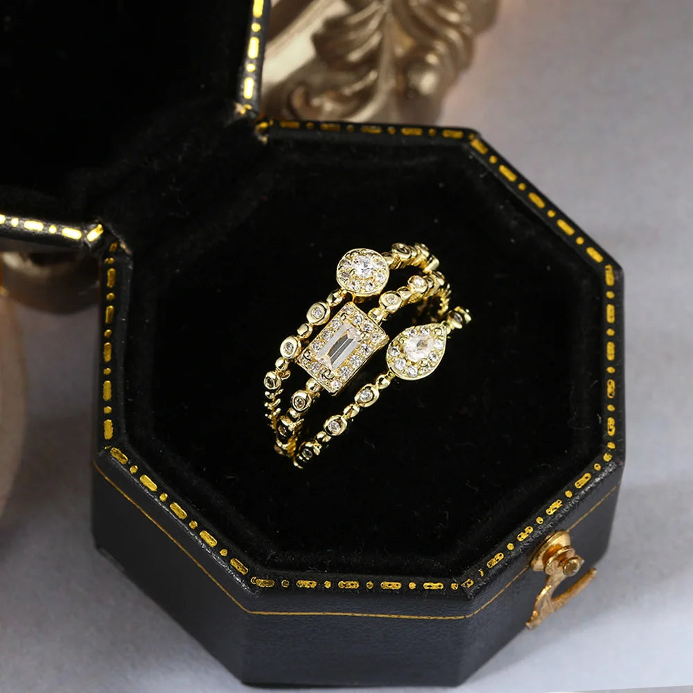 INS Style Gold Color Noble Trend Rings For Women Entry Lux Zircon Midi Finger Dainty Rings For Girl Anniversary Jewelry KAR229