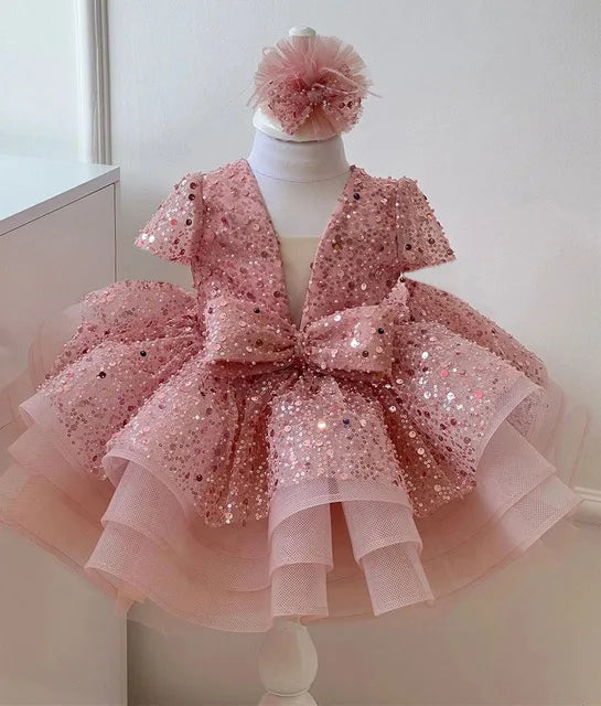 Sequined Ball Gown Princess Girls Party Tutu Dresses Baby Kids Flower Girl Wedding Christmas Party Vestidos Children Clothing