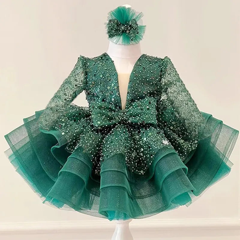 Princess Girls Sequined Ball Gown Party Tutu Dresses Baby Kids Flower Girl Wedding Birthday Party Vestidos Children Clothing