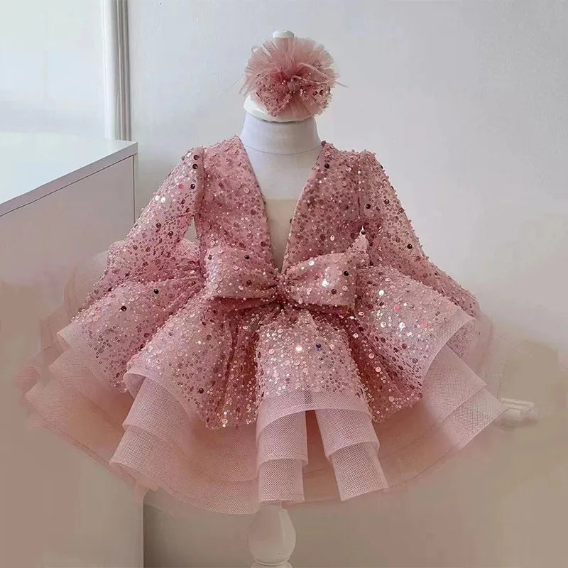 Princess Girls Sequined Ball Gown Party Tutu Dresses Baby Kids Flower Girl Wedding Birthday Party Vestidos Children Clothing