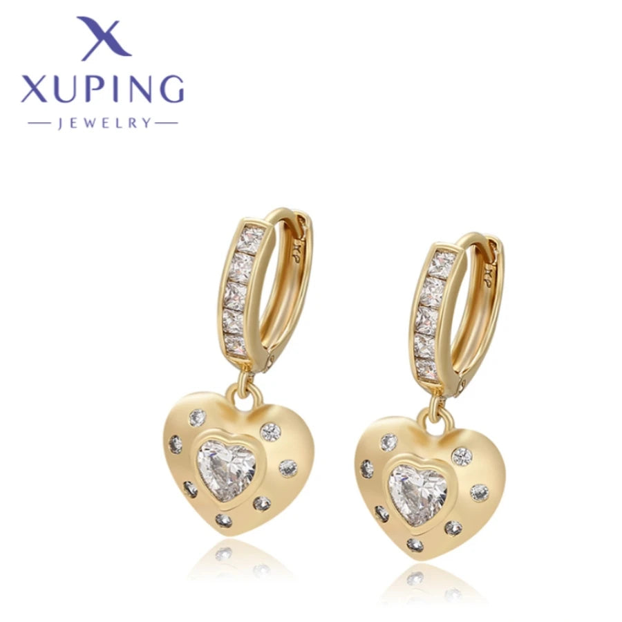 Xuping Jewelry Hot Elegant Unique Heart Shape Light Gold Color Hoops Earrings for Women Schoolgirl Christmas Gifts X000788244