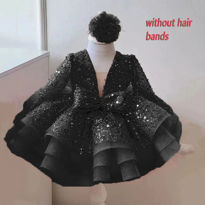 Sequined Ball Gown Princess Girls Party Tutu Dresses Baby Kids Flower Girl Wedding Christmas Party Vestidos Children Clothing