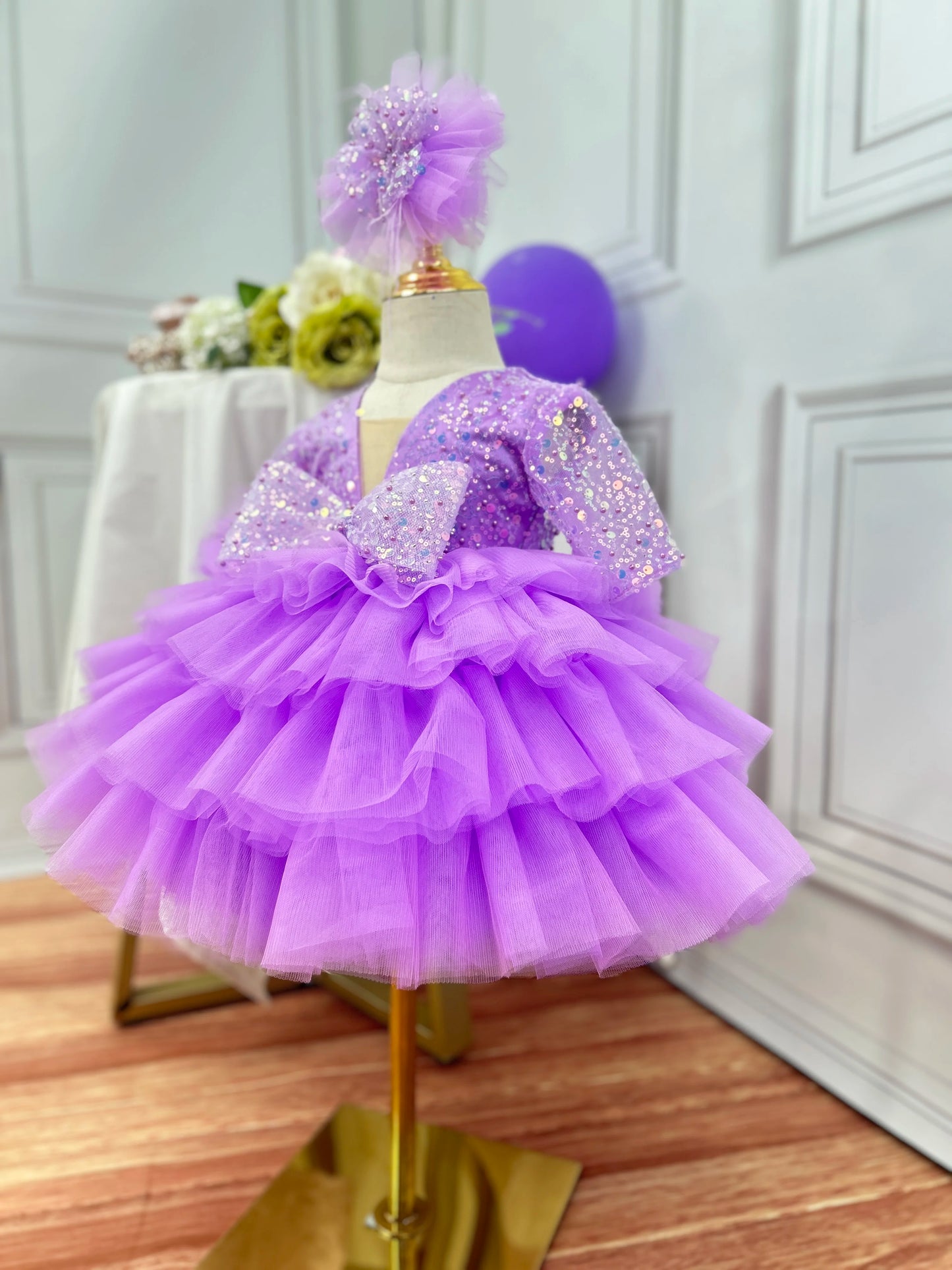 Light luxury girl dragging high -end wine party evening dress flower girl wedding lace puff cake skirt special occasion girl dre