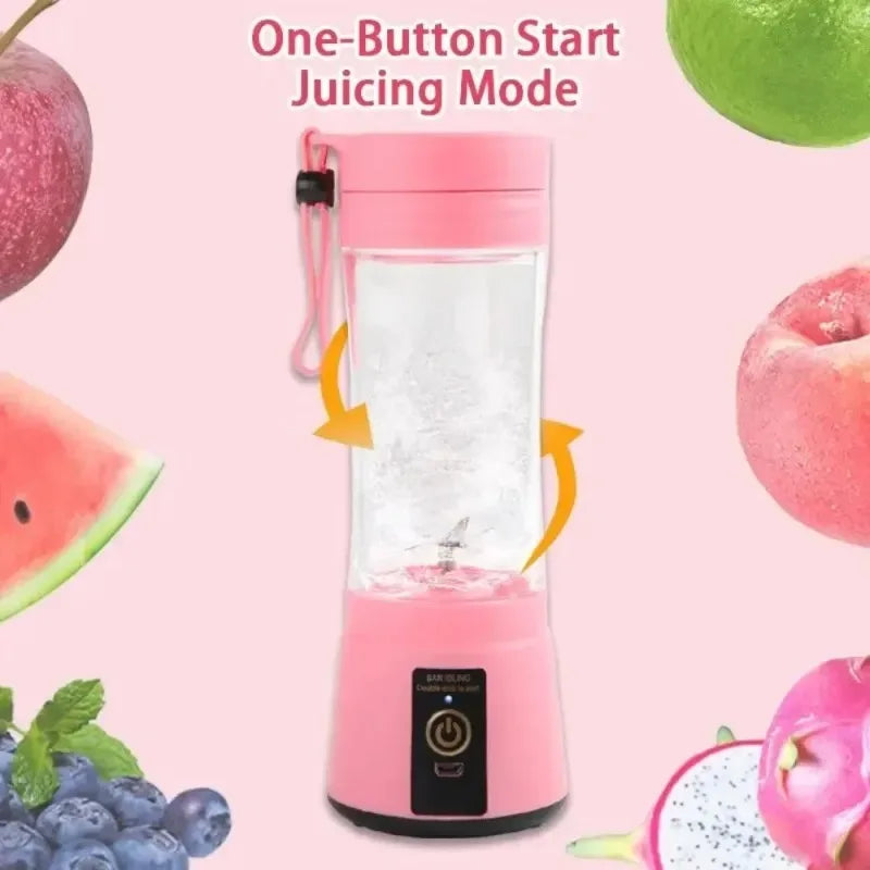 Portable USB Rechargeable Electric Juice Extractor Cup, 6-Leaf Blade Automatic Mini Juicer Blender, Lightweight Fruit Mixer for