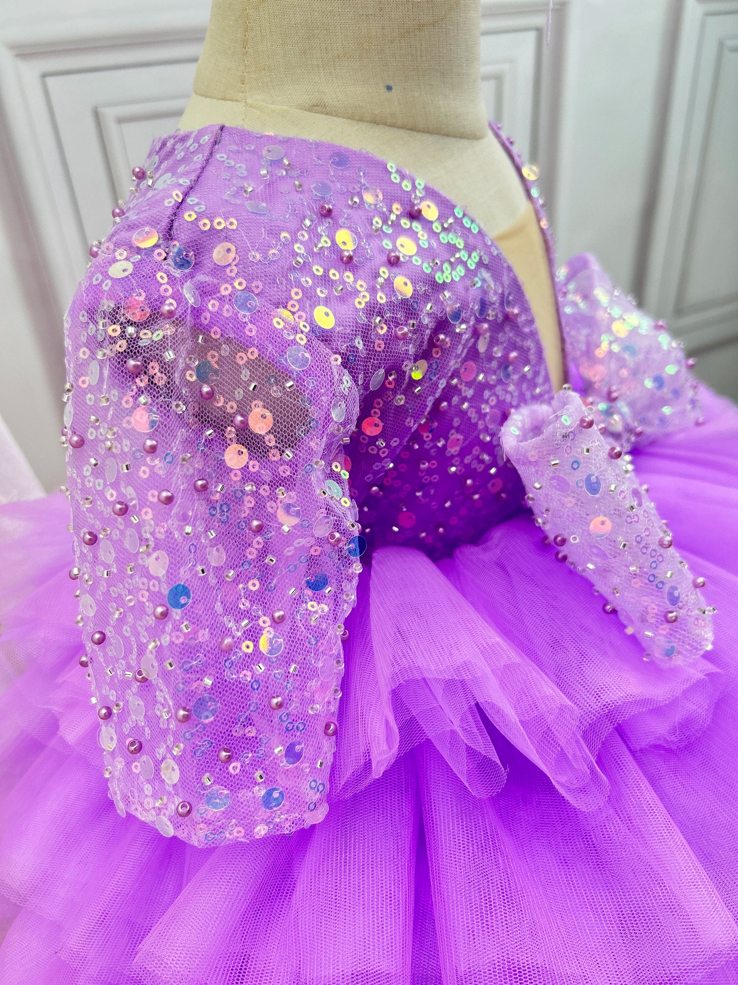 Light luxury girl dragging high -end wine party evening dress flower girl wedding lace puff cake skirt special occasion girl dre