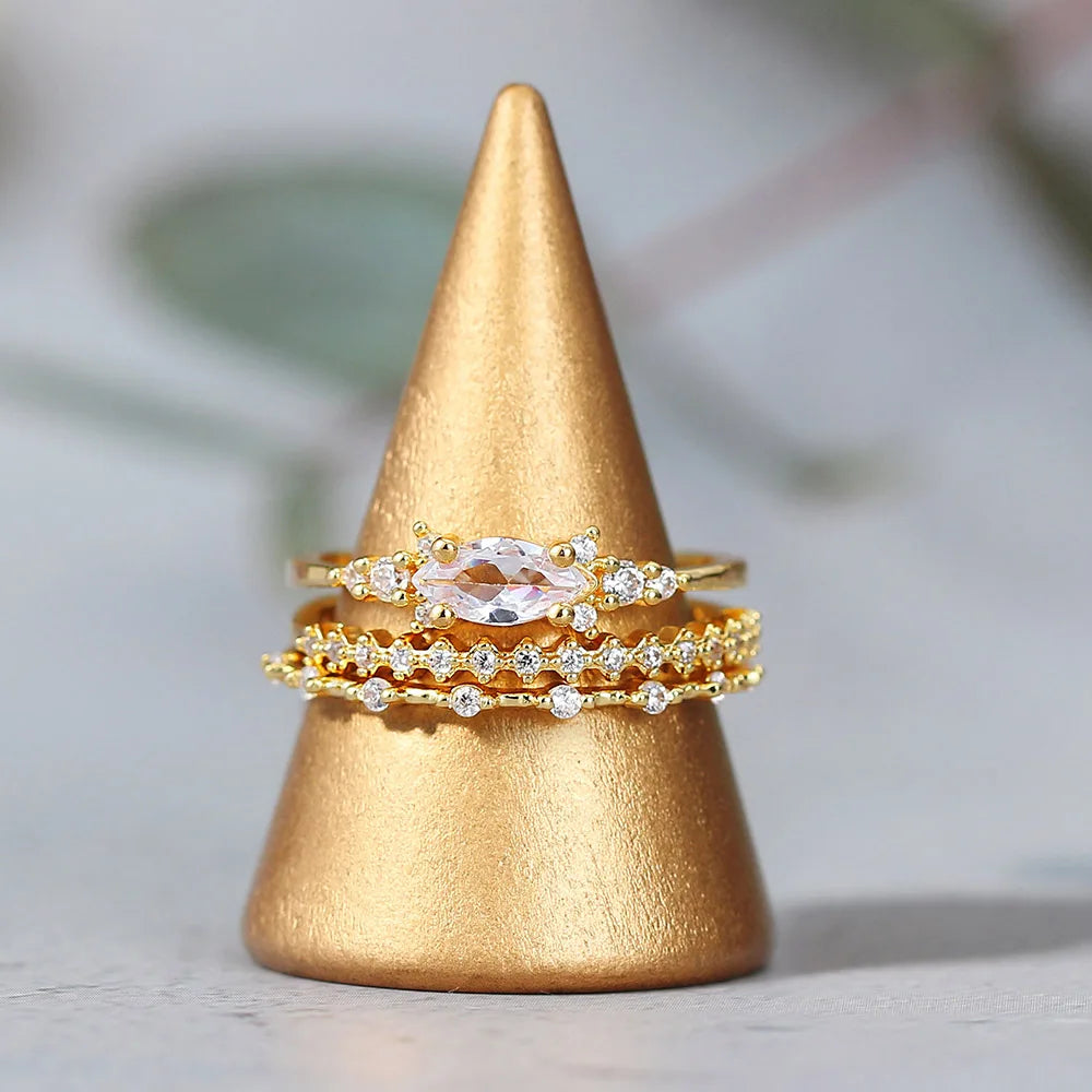 INS Style Gold Color Noble Trend Rings For Women Entry Lux Zircon Midi Finger Dainty Rings For Girl Anniversary Jewelry KAR229