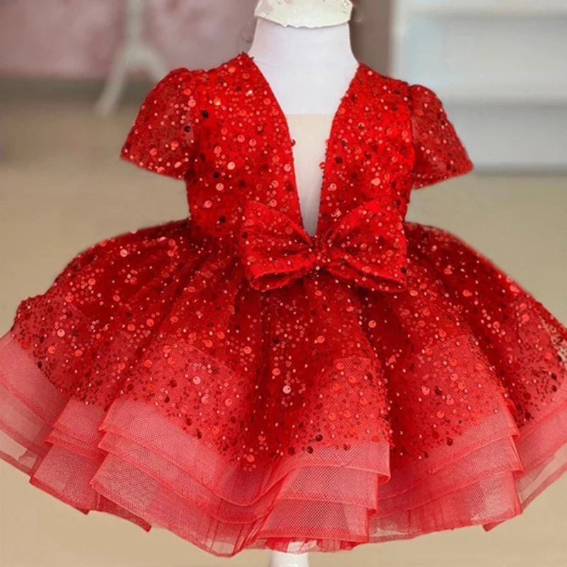 Sequined Ball Gown Princess Girls Party Tutu Dresses Baby Kids Flower Girl Wedding Christmas Party Vestidos Children Clothing
