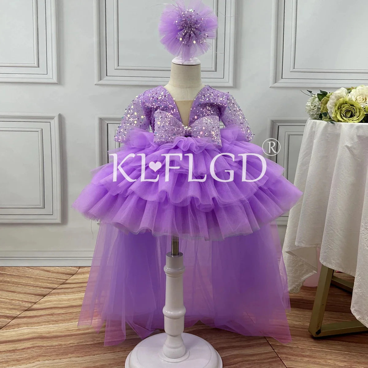Light luxury girl dragging high -end wine party evening dress flower girl wedding lace puff cake skirt special occasion girl dre